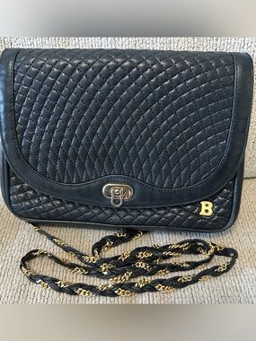 Vintage Bally Black Quilted Shoulder Bag
